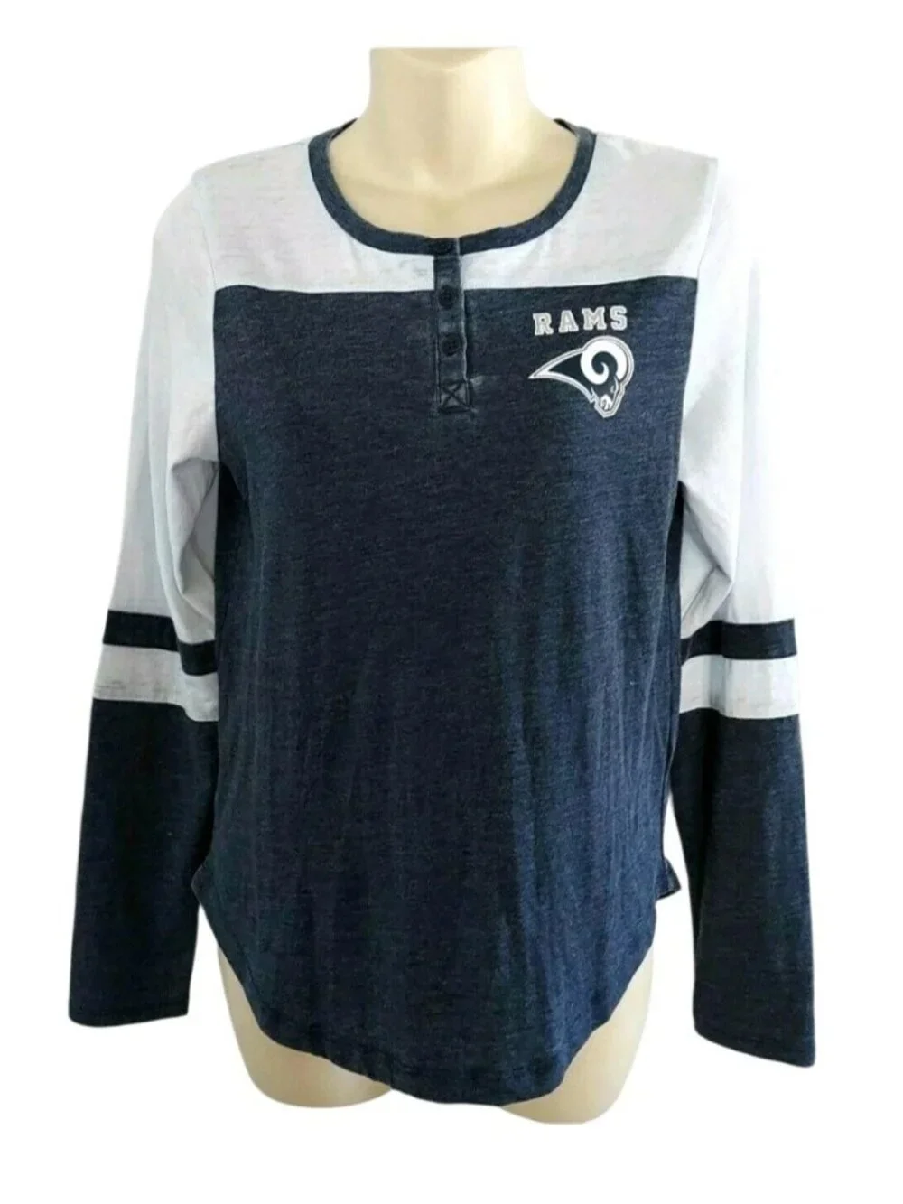 Los Angeles Rams Girls T Shirt Size XL 14/16 Henley Jersey Style Sparkle Logo